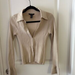 Forever 21 Cream Ribbed Button Down Sweater